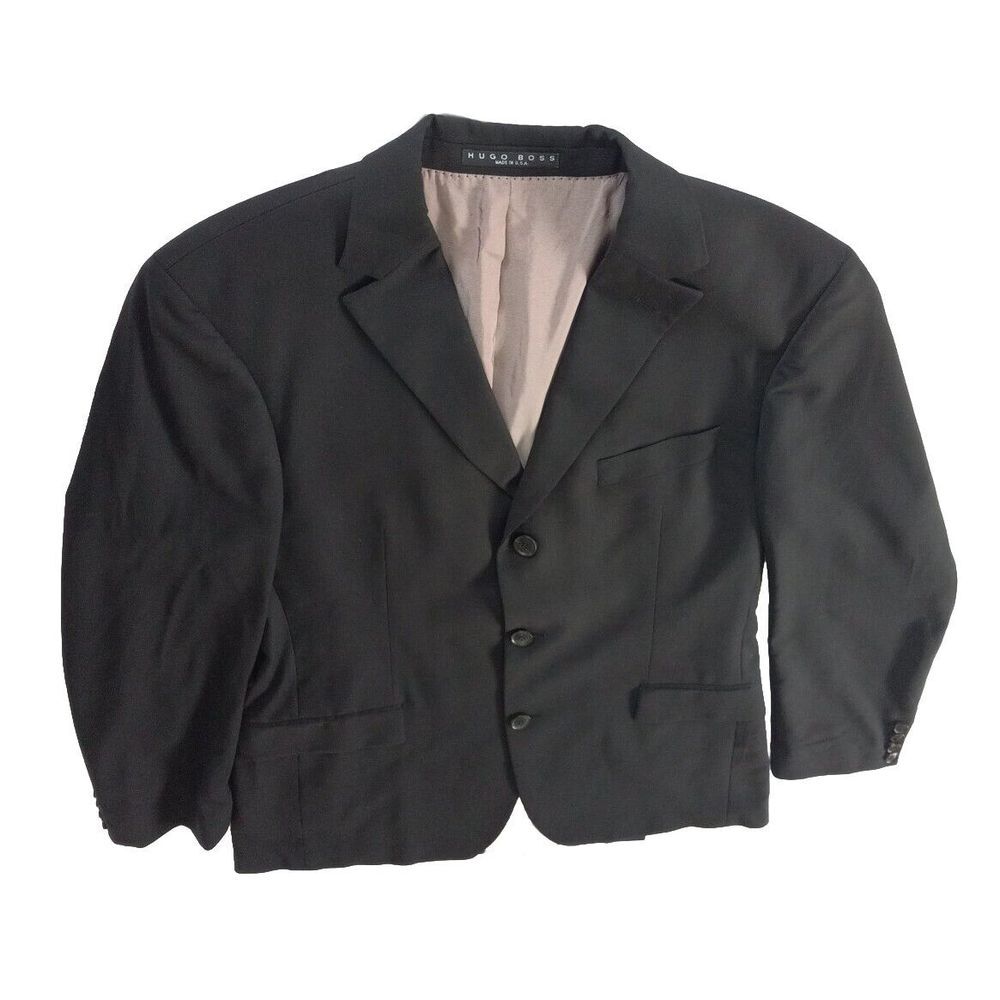 Hugo Boss Men's Sz 40R Coat 3 Buttons Black Viscose Lining Super 140 USA